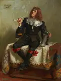 Albert Friedrich Schröder, SMOKING MAN IN A HSITROICAL COSTUME, Oil on panel
