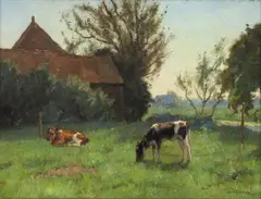 LANDSCAPE WITH COWS by Louis Soonius, Oil on canvas, sold Sep 2010