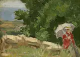 Pál Szinyei Merse, LANDSCHAFT MIT EINER DAME MIT SCHIRM, Öl auf Leinwand (doubliert)
