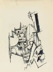 Straßenbild: Rouen? (Street Scene: Rouen?) by Hanns Bolz, Black, gray and brown pen and ink drawing over weak preparatory pencil drawing (composition, sold Jun 2010