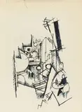 Straßenbild: Rouen? (Street Scene: Rouen?) by Hanns Bolz, Black, gray and brown pen and ink drawing over weak preparatory pencil drawing (composition, sold Jun 2010