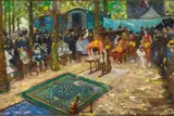 Richard Bloos, Strassengaukler (Street acrobats), Oil on canvas