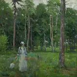 Edward Cucuel, Junge Frau auf einer Waldlichtung (Young woman in a forest clearing)