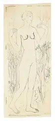 Natalia Goncharova, Nu debout, Oil crayon in black on thin transparent ivory colored paper