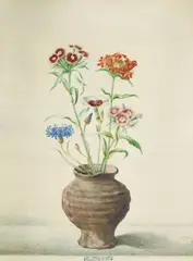 Josef Mangold, Blumen im Tonkrug (Flowers in Clay Jug), Watercolor on chamois colored firm paper