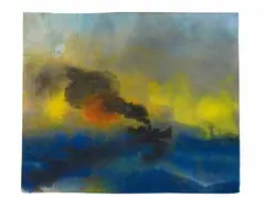 Emil Nolde, Abendliches Meer und schwarzer Dampfer (Evening sea and black steamer), Double-sided watercolor on thin Japanese paper