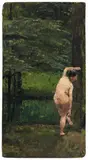 Lesser Ury, Badende im Wald: Rückenakt (Woman bathing in the forest: Nude from behind)