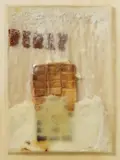 From: Künstlerpost by Joseph Beuys, Plastic envelope filled with margarine and white chocolate, stamped with oil colour (brown cross), sold Jun 2010