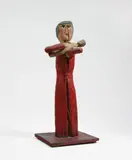 Erich Bödeker, Frau mit Kind (Woman with child), Wood sculpture, partially painted, on wooden plinth, total height approx