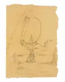 Enzo Cucchi, La cultura viene dal fuoco, Pencil on brownish cardboard with torn margins approx
