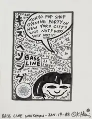 Keith Haring, Bass Line Invitation, Felt tip pen on printed paper collaged on thin cardboard