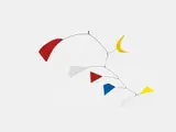 Manuel Marín, Untitled, Ceiling sculpture made of several coloured iron elements on moveable iron hangers height approx