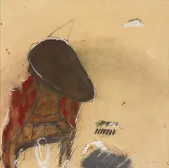 Max Neumann, Ende (End), Gouache, graphite and opaque white collaged on brownhish paper on canvas