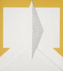 Fritz Ruoff, BR 1970/V, Relief made of wood and cardboard, overworked with tempera, on black masonite
