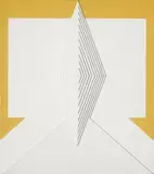Fritz Ruoff, BR 1970/V, Relief made of wood and cardboard, overworked with tempera, on black masonite