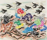 SEO, Untitled (high flyer), Lacquer, watercolour, opaque white and oil crayon on sturdy fibrous wove paper