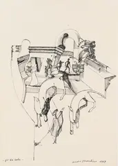 André Thomkins, Für die Katz (For the cat), Ink on laid paper