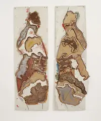 Thomas Virnich, Untitled (Chaos and order), 2-part work: each wood, lead, cardboard, oil, wire and others on wood approx