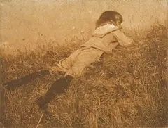Heinrich Kühn, HANS IN THE GRASS, Bromoil transfer print on textured vellum