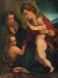 copy after Andrea del Sarto, THE VIRGIN WITH CHILD, SAINT JOHN, Oil on panel