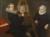 Maerten Pietersz. Deym, SELF PORTRAIT WITH EASEL AND SITTER, Oil on canvas (relined)