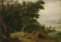 Mattheus Molanus, WOODED LANDSCAPE WITH FIGURAL STAFFAGE, Oil on panel