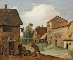 Adriaen Brouwer, TWO PEASANTS AT A TAVERN, Oil on panel (parquetted)