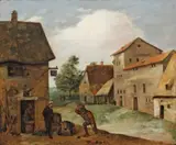 Adriaen Brouwer, TWO PEASANTS AT A TAVERN, Oil on panel (parquetted)