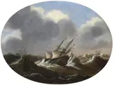 Claes Claesz. Wou, SEGELSCHIFFE AUF STÜRMISCHER SEE, Öl auf Holz