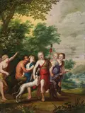 Frans Wouters, DIANA WITH SATYRS AND NYMPHS, Oil on copper