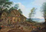 Flemish School 17th century, IN FRONT OF A TAVERN