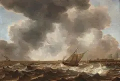 COASTAL LANDSCAPE WITH STORMY SEA by Abraham van Beijeren, Oil on panel, sold May 2010