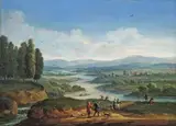 RIVER LANDSCAPE WITH ANGLERS by attributed to Jan Pieter van Bredael the Younger, Oil on panel, sold May 2010
