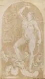 Giulio Romano, APOLLO DEFEATING A DRAGON, Pen and brush in brown