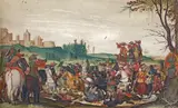 REITERGEFECHT by zugeschrieben Johann Jacob Besserer, Wasser- und Deckfarben auf Papier, auf dünnem Holz montiert, sold May 2010