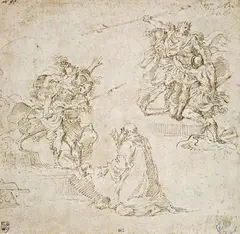 Simone Cantarini, SZENEN AUS DER RÖMISCHEN GESCHICHTE, Feder in Braun