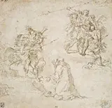 Simone Cantarini, SZENEN AUS DER RÖMISCHEN GESCHICHTE, Feder in Braun
