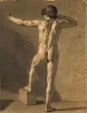 zugeschrieben Carl Wilhelm Kolbe the Elder, RÜCKENAKT EINES BOGENSCHÜTZEN, Kreide in Schwarz, weiß gehöht, auf getöntem Papier