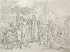 SCHULMEISTER AUF DER KIRMES by Emil Gottlieb Schuback, Bleistift, sold May 2010