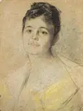 Franz von Lenbach, PORTRÄT EINER DAME, Kohle und Kreide auf Pappe