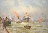 Willy Stöwer, PORT OF HAMBURG, Gouache