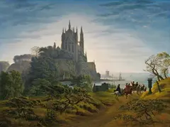 Karl Friedrich Schinkel, Gothic Church on a Rock by the Sea, Oil on canvas (relined)