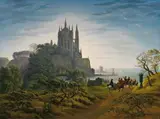 Karl Friedrich Schinkel, Gothic Church on a Rock by the Sea, Oil on canvas (relined)