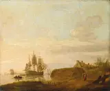 Johannes Hermanus Koekkoek, KÜSTENLANDSCHAFT MIT SEGELSCHIFFEN, Öl auf Holz