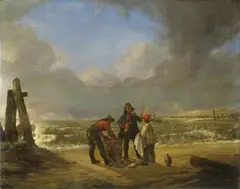 Karl Friederich Schulz, FISCHER AM STRAND, Öl auf Holz