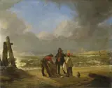 Karl Friederich Schulz, FISCHER AM STRAND, Öl auf Holz