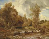 BEWALDETE LANDSCHAFT MIT BACH UND REITER by English School 1. Hälfte 19. Jahrhundert, Öl auf Leinwand (doubliert), sold May 2010