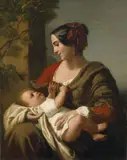 Albert Korneck, MUTTER MIT KIND, Öl auf Leinwand