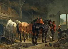 Wouter Verschuur jr., HORSES IN STABLE, Oil on panel
