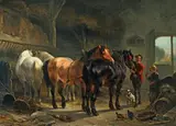 Wouter Verschuur jr., HORSES IN STABLE, Oil on panel